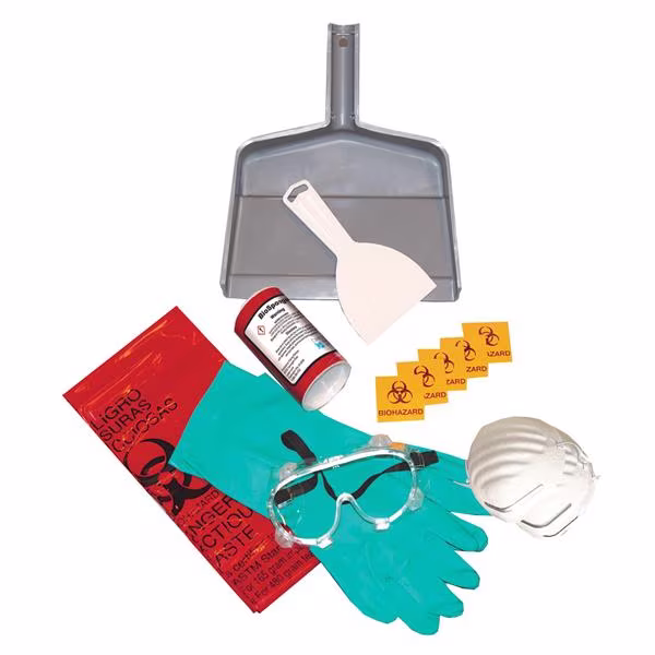 Kit Biological Spill Kit 6 oz Non-Sterile For Body Fluids Disposal With Shaker/Goggles/Nitrile Gloves/Scooper/Bags/Biohazard Labels by HPTC, Inc.  ID BISK